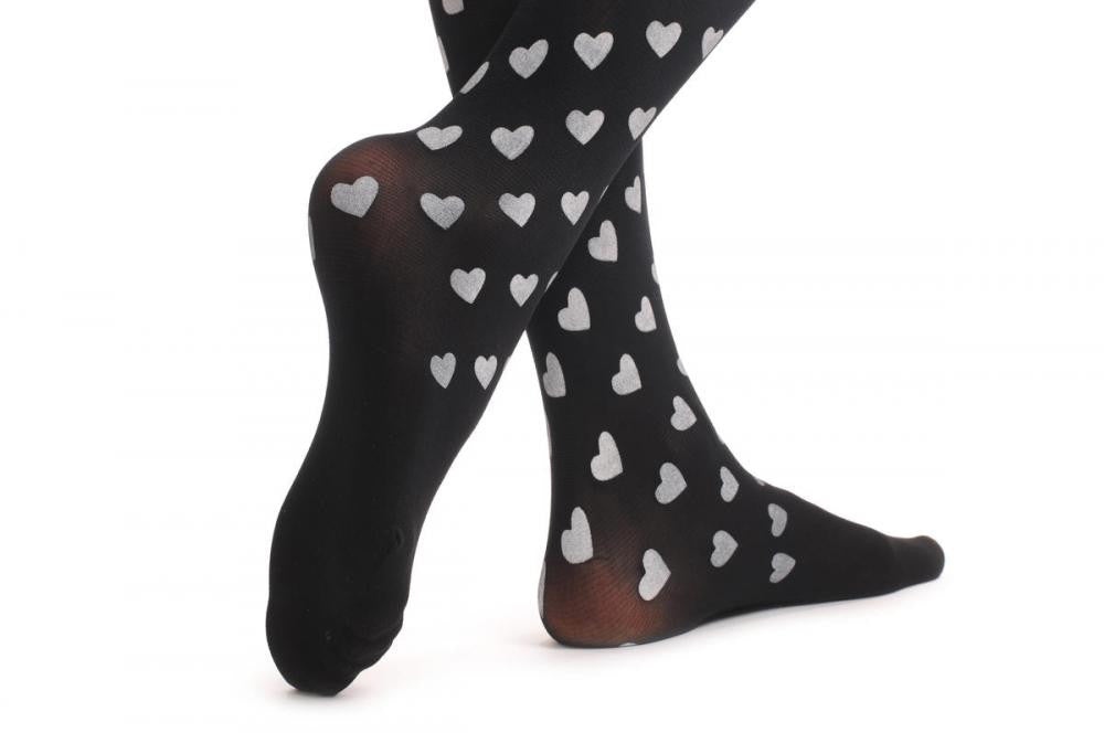 Liss Kiss Black With White Hearts - Tights