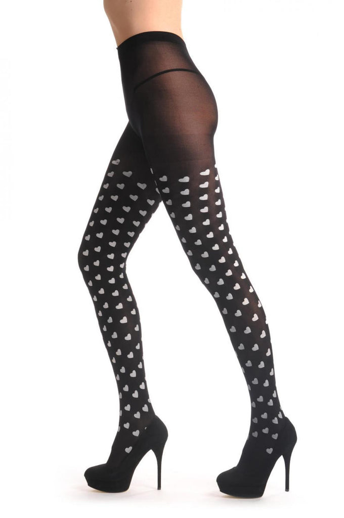 Liss Kiss Black With White Hearts - Tights