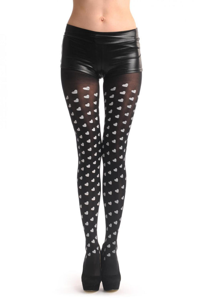Liss Kiss Black With White Hearts - Tights