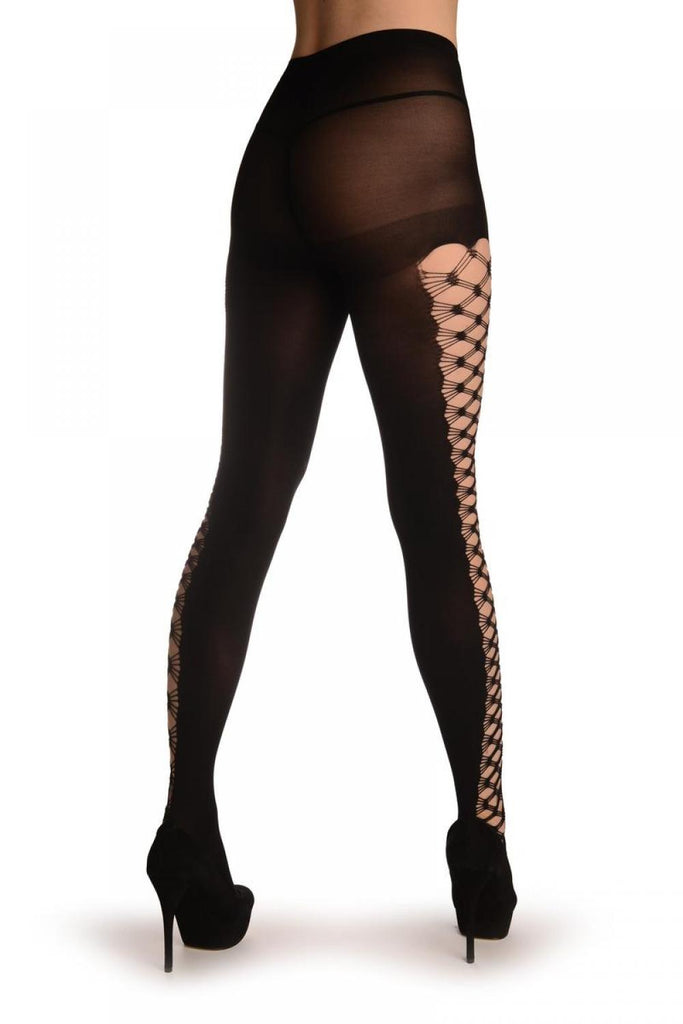 Liss Kiss Black With Wide Mesh Side Stripe - Tights