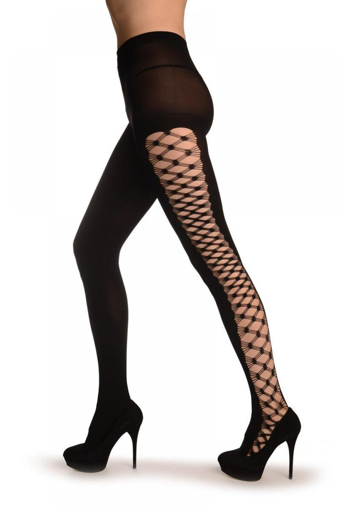 Liss Kiss Black With Wide Mesh Side Stripe - Tights