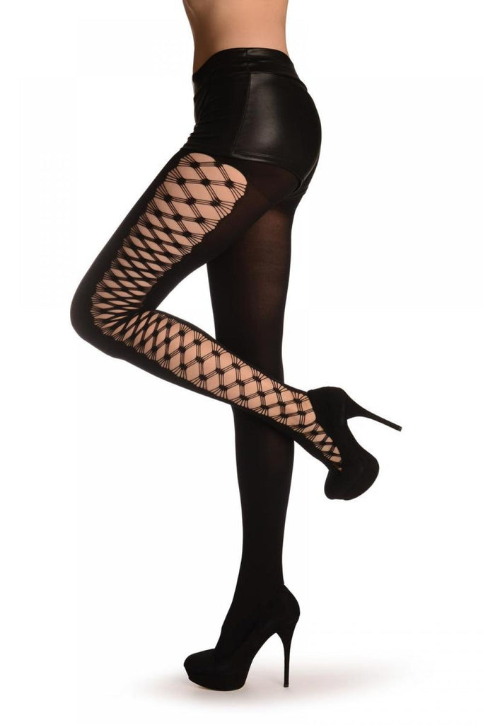 liss kiss Black With Wide Mesh Side Stripe - Tights