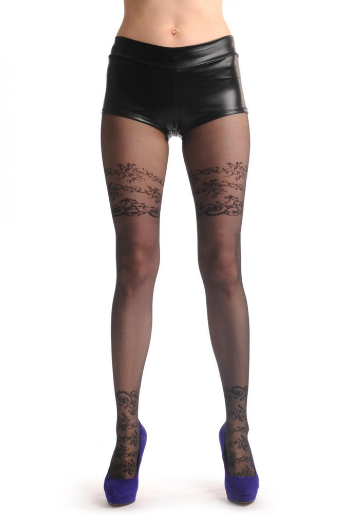 Liss Kiss Black With Woven Lace Garter & Sock - Tights