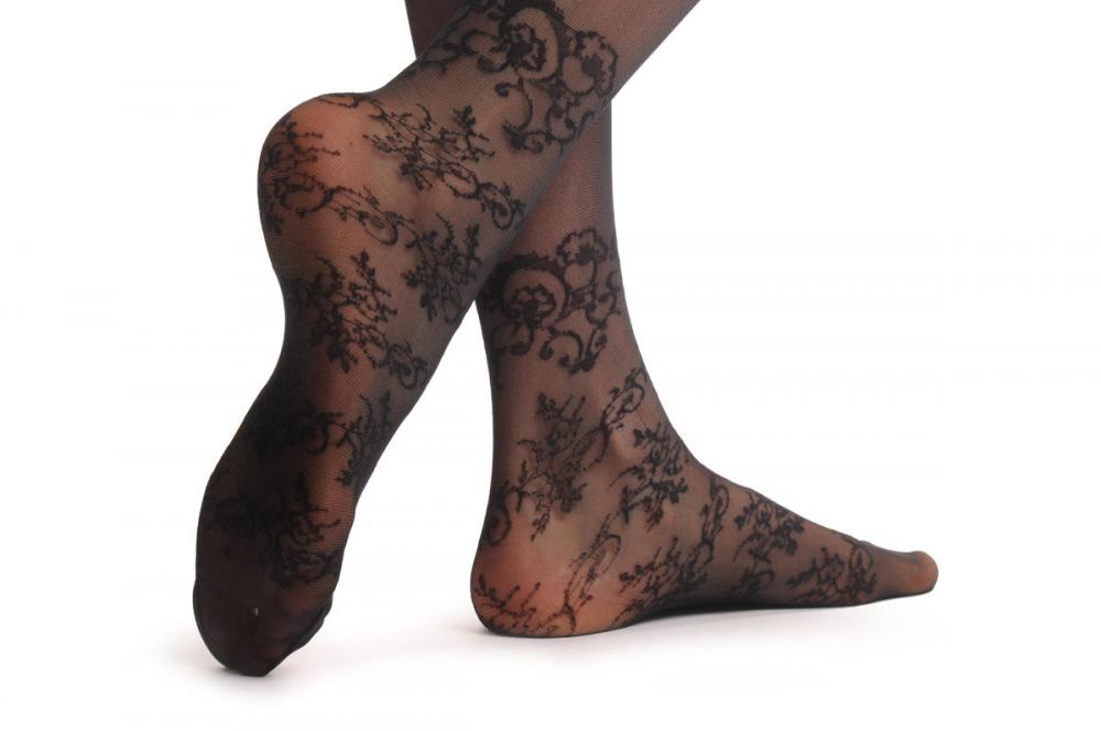 Liss Kiss Black With Woven Lace Garter & Sock - Tights