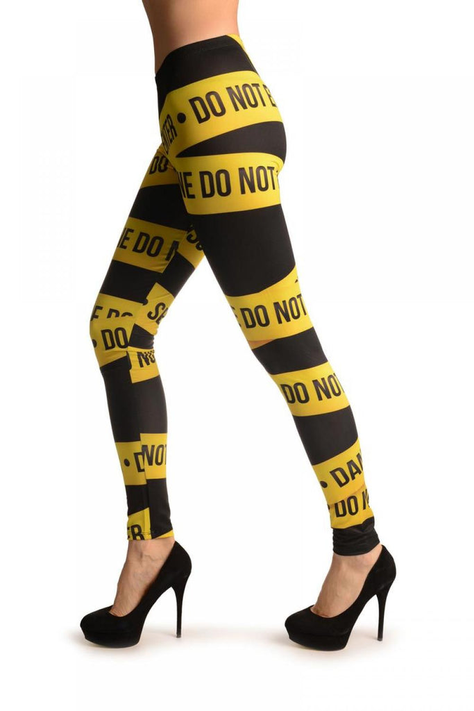 Liss Kiss Black With Yellow Crime Tape - Leggings