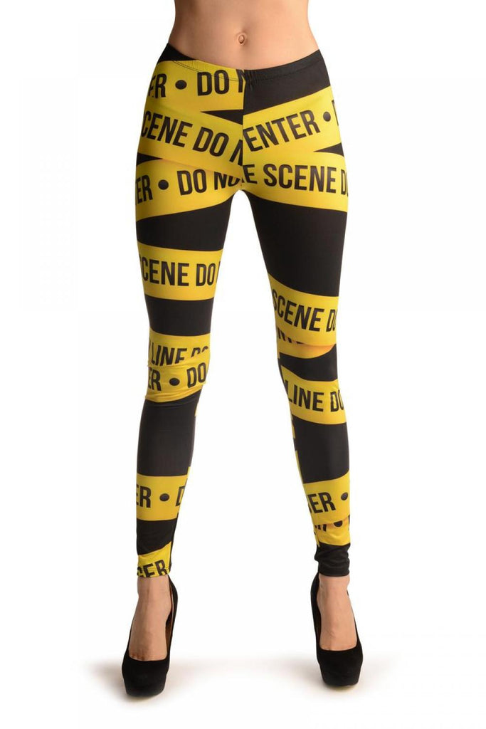 liss kiss Black With Yellow Crime Tape - Leggings