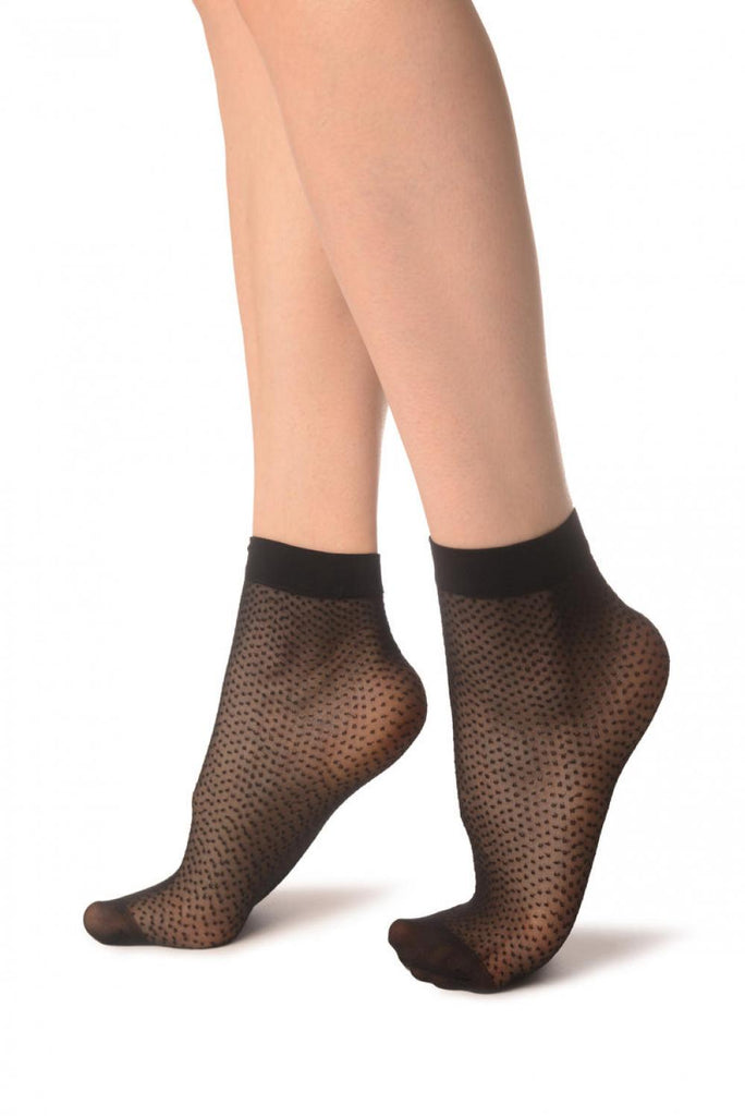 Liss Kiss Black Woven Dots Ankle High Socks - Socks