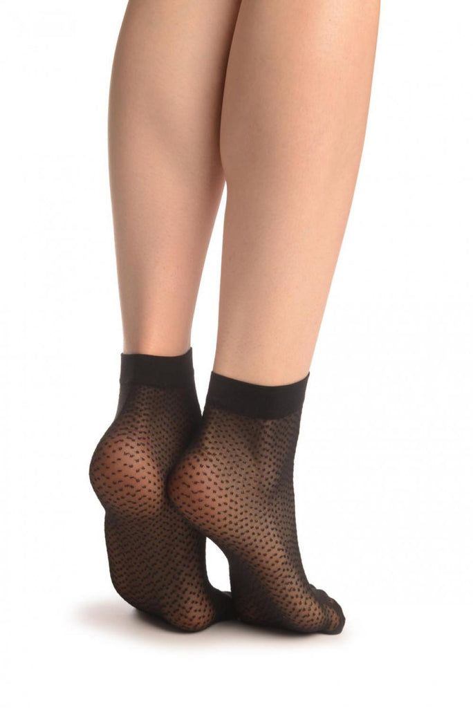 Liss Kiss Black Woven Dots Ankle High Socks - Socks