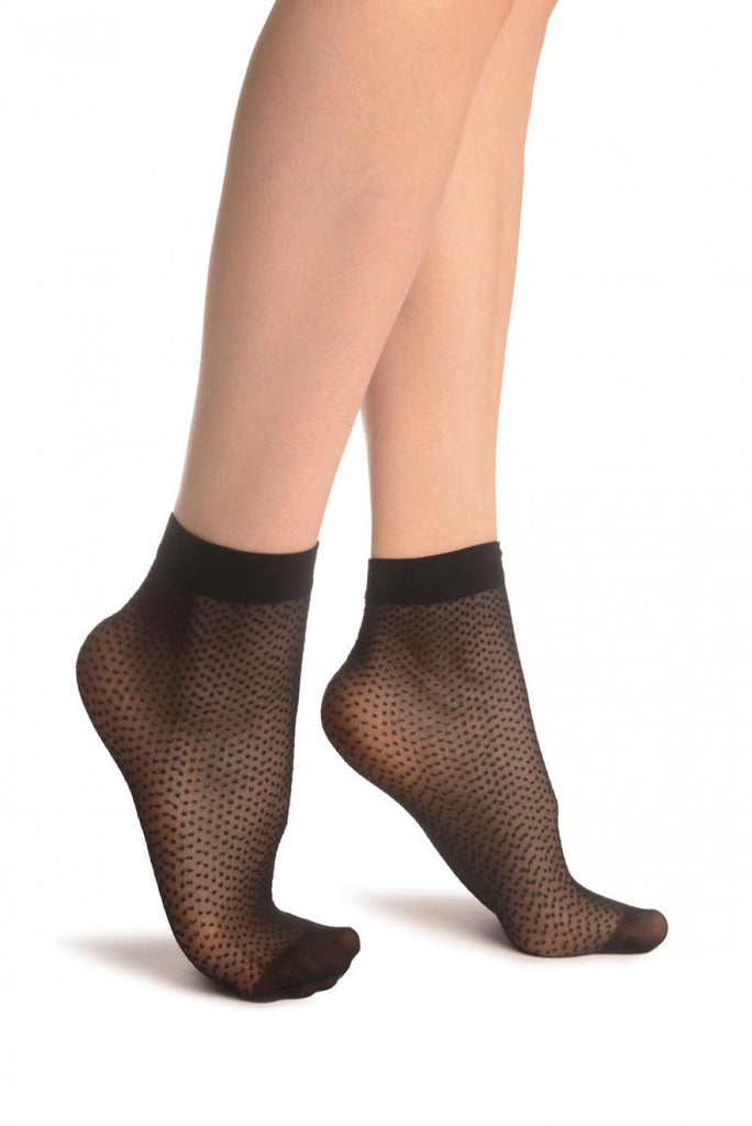 Liss Kiss Black Woven Dots Ankle High Socks - Socks