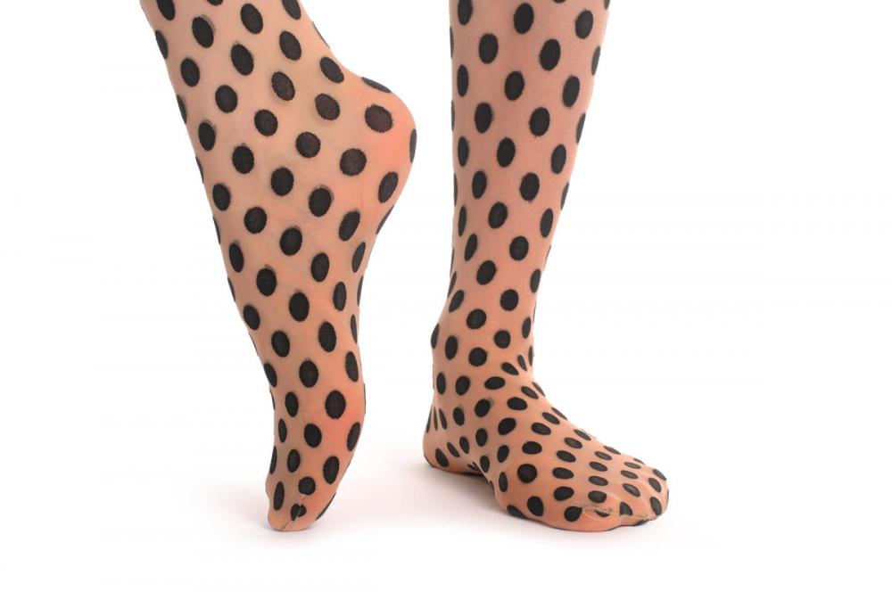 Liss Kiss Black Woven Polka Dot On Nude - Tights
