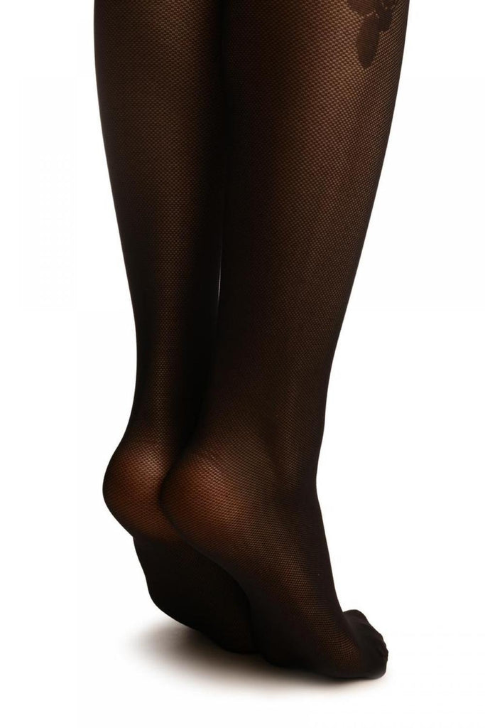 Liss Kiss Black Woven Roses On Micro Mesh - Tights