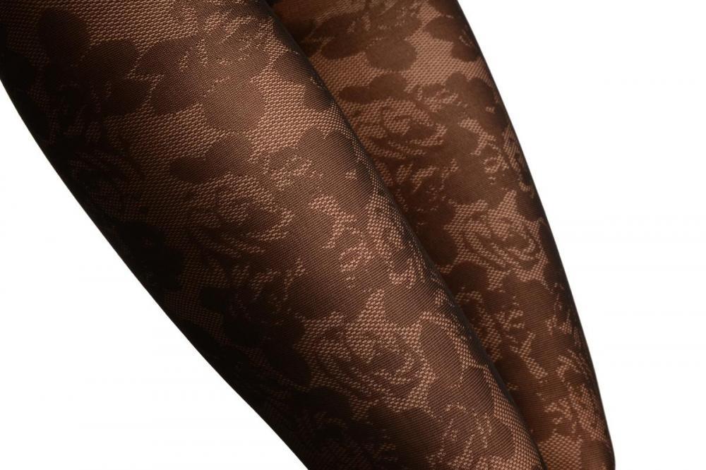 Liss Kiss Black Woven Roses On Micro Mesh - Tights