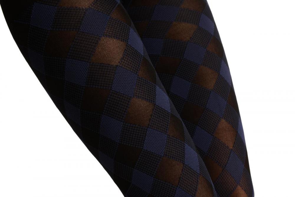 Liss Kiss Blue & Black Woven Gingham - Tights