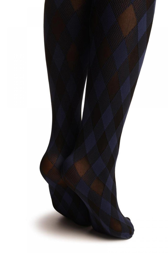Liss Kiss Blue & Black Woven Gingham - Tights