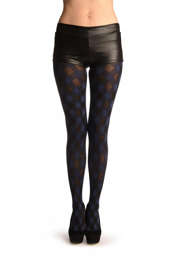 liss kiss Blue & Black Woven Gingham - Tights