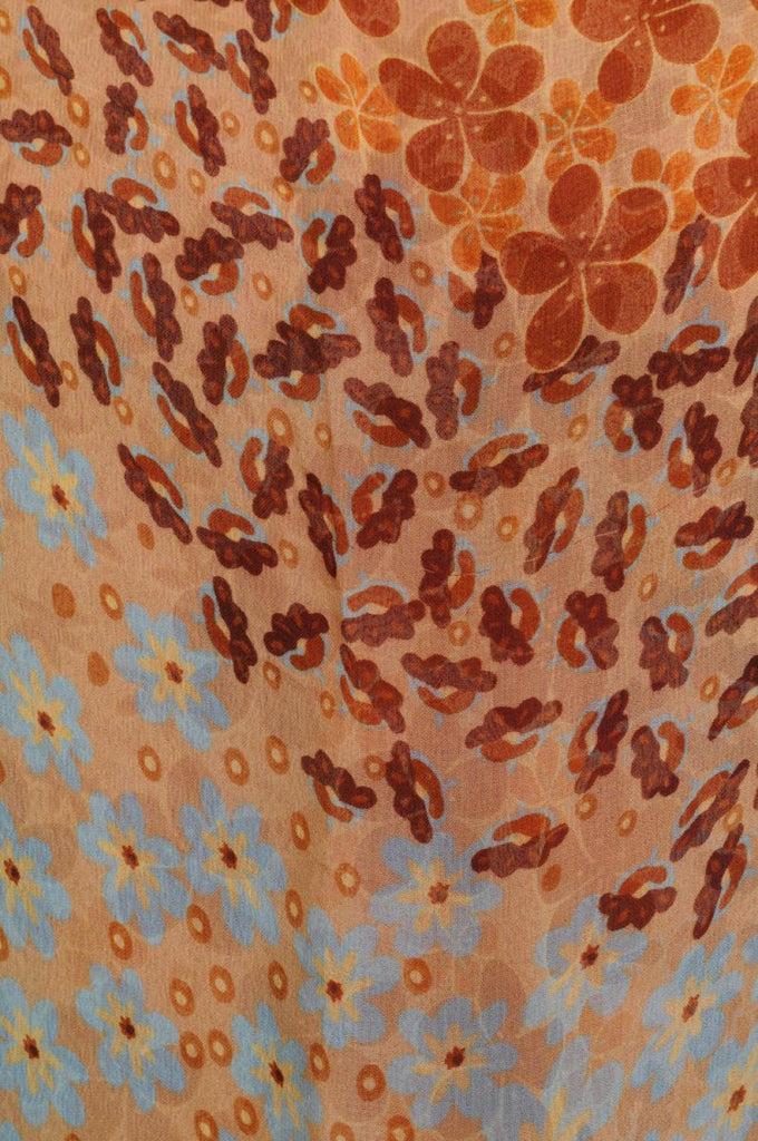 Liss Kiss Blue & Brown Small Flowers On Mocha - Scarf