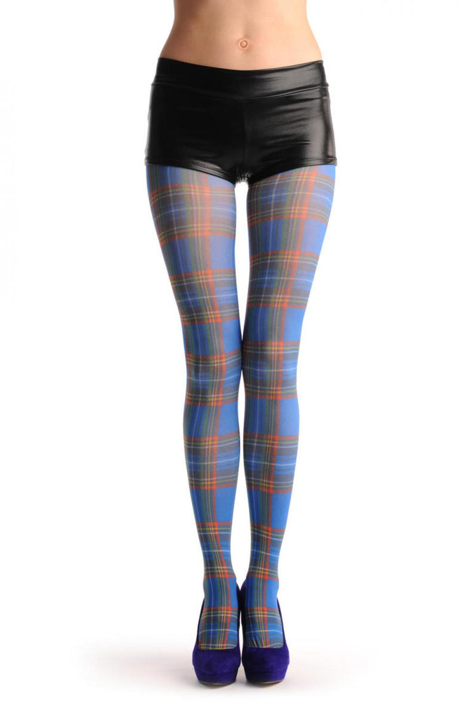 Liss Kiss Blue Checkered Print - Tights