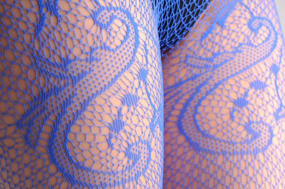 Liss Kiss Blue Gladiolus Flowers Fishnet - Tights