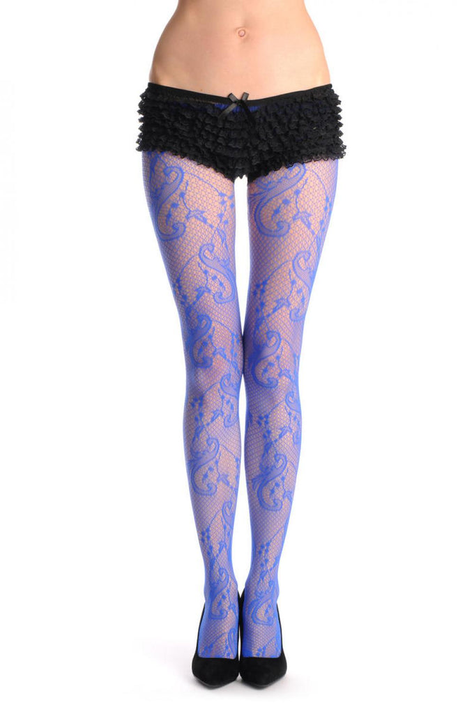 Liss Kiss Blue Gladiolus Flowers Fishnet - Tights