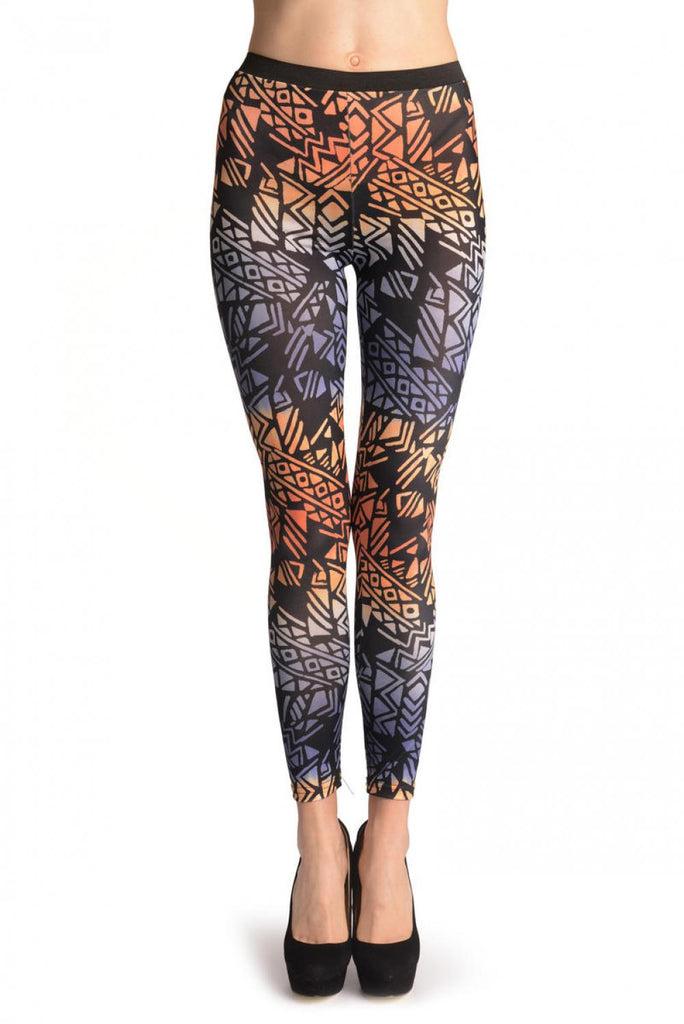 Liss Kiss Blue & Terracotta Aztec Print - Leggings