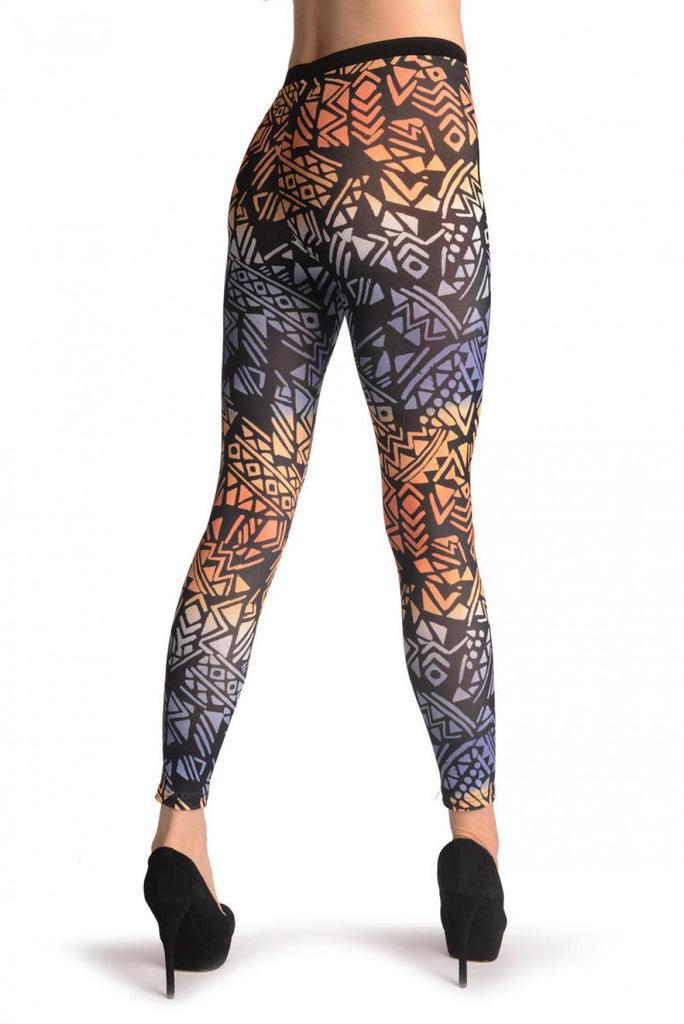 Liss Kiss Blue & Terracotta Aztec Print - Leggings