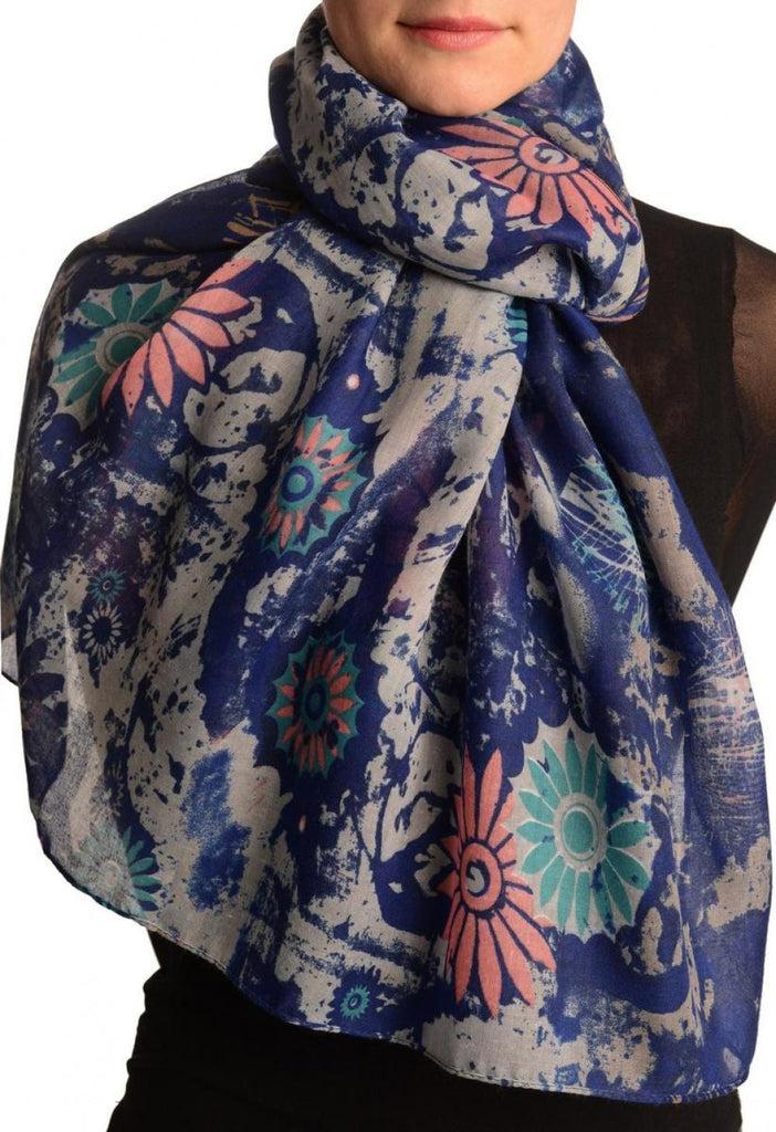 Liss Kiss Blue With Large Rustic Daisy Scarf - Scarf
