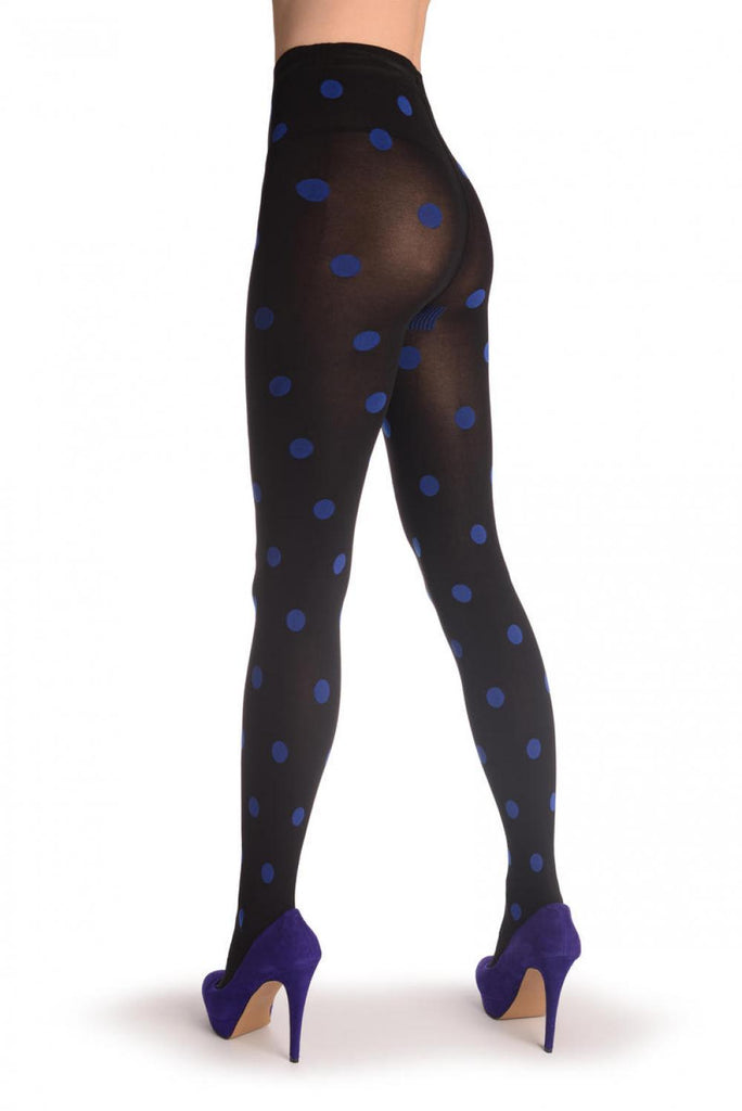 Liss Kiss Blue Woven Polka Dots On Black - Tights