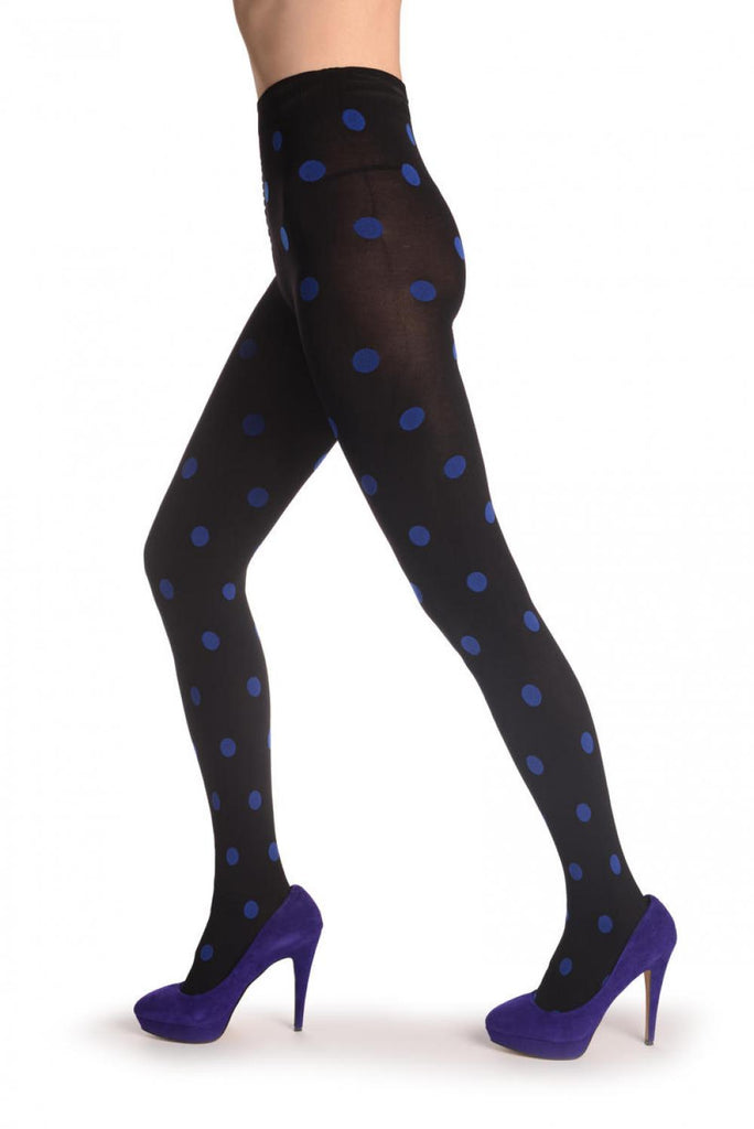 Liss Kiss Blue Woven Polka Dots On Black - Tights
