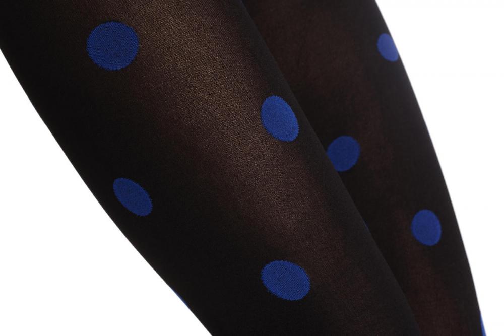 Liss Kiss Blue Woven Polka Dots On Black - Tights