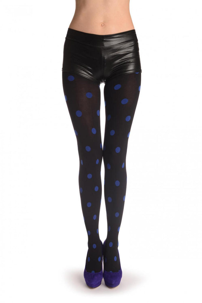 liss kiss Blue Woven Polka Dots On Black - Tights