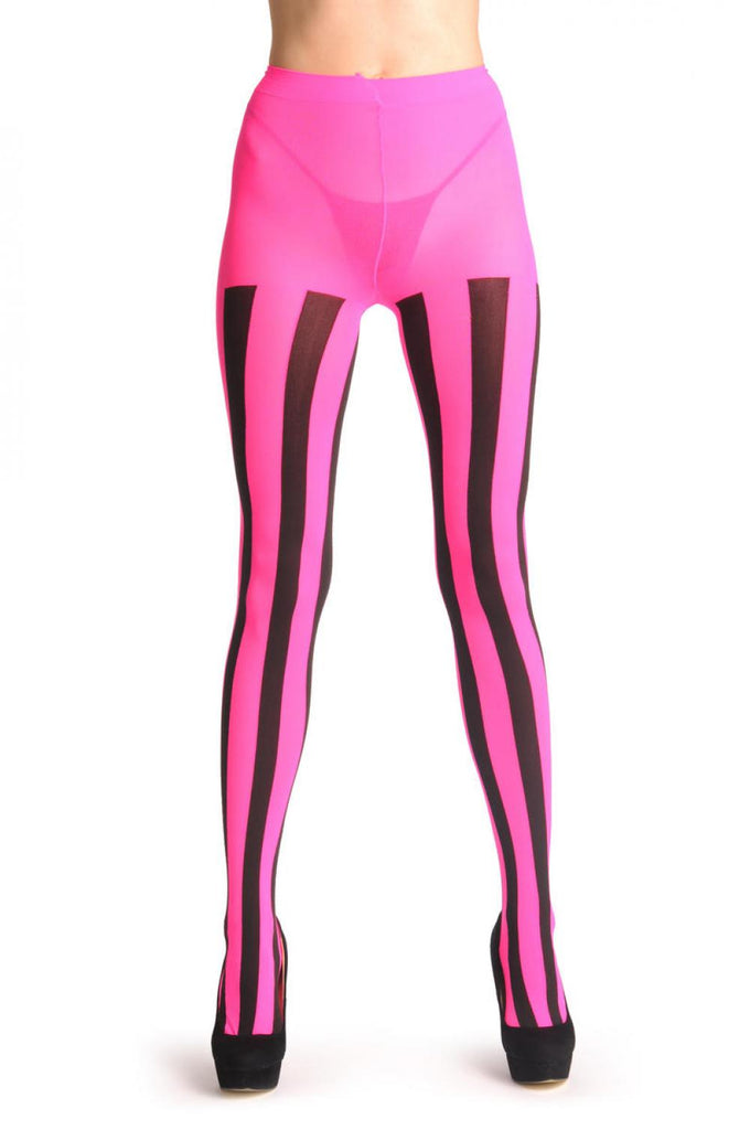 Liss Kiss Bright Pink & Black Stripes - Tights