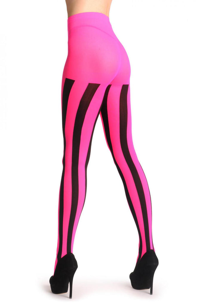 Liss Kiss Bright Pink & Black Stripes - Tights