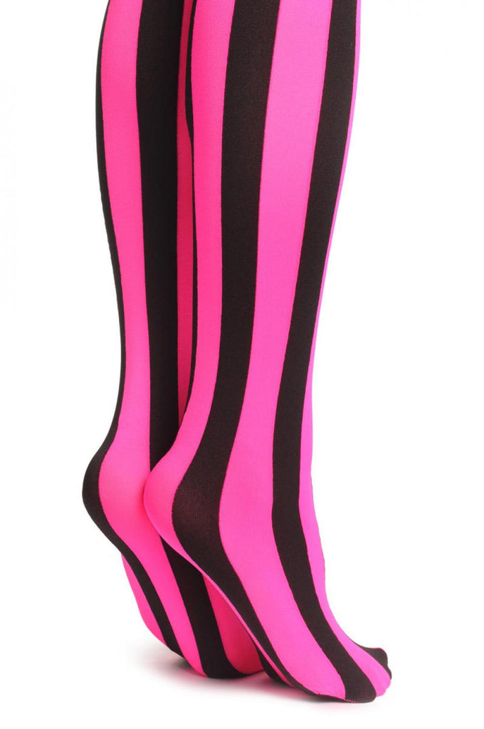 Liss Kiss Bright Pink & Black Stripes - Tights