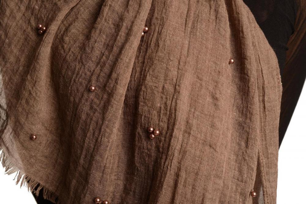 Liss Kiss Brown Beaded Crinkled Scarf - Scarf