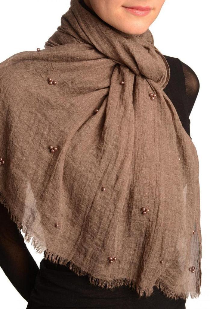 Liss Kiss Brown Beaded Crinkled Scarf - Scarf