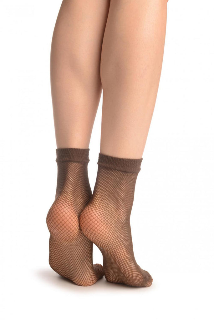 Liss Kiss Brown Fishnet Ankle High Socks - Socks