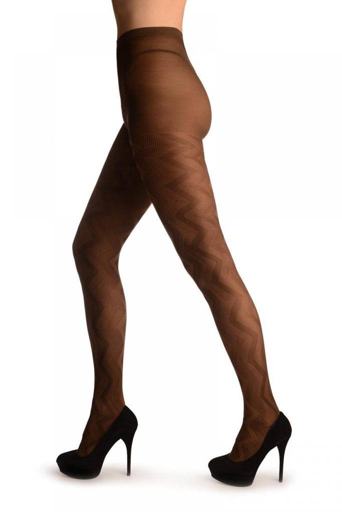 Liss Kiss Brown Shade Woven ZigZag - Tights