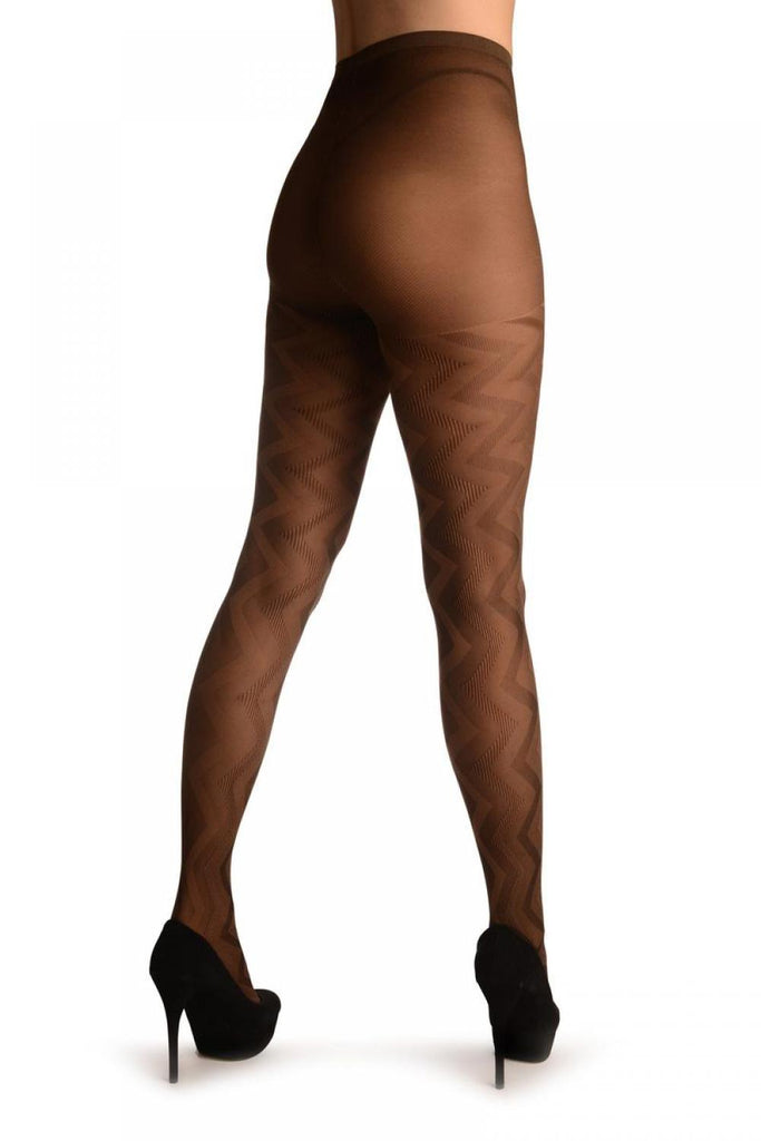Liss Kiss Brown Shade Woven ZigZag - Tights