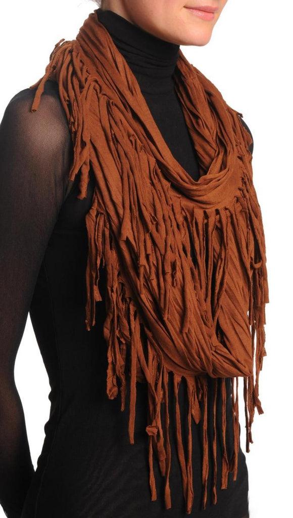 Liss Kiss Brown With Tassels Snood Scarf - Snood