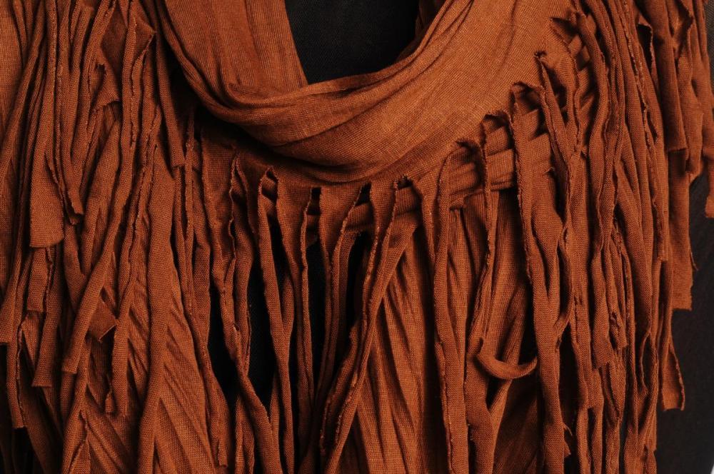 Liss Kiss Brown With Tassels Snood Scarf - Snood