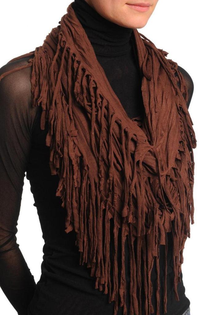 Liss Kiss Brown With Tassels Snood Scarf - Snood