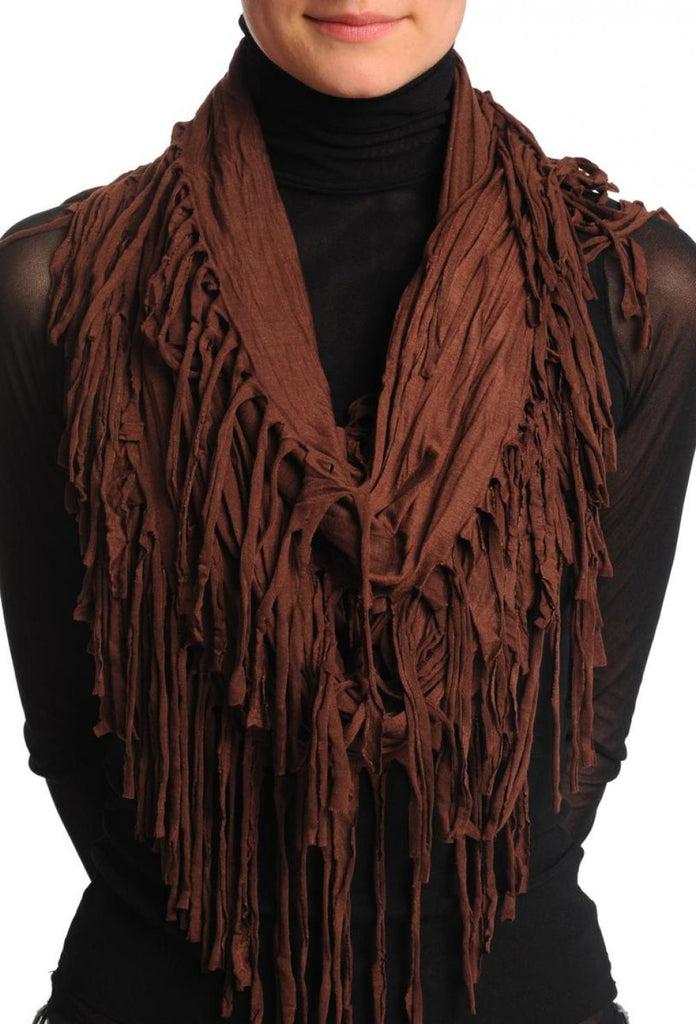 liss kiss Brown With Tassels Snood Scarf - Snood