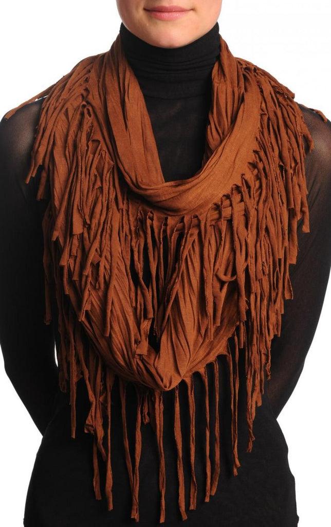 liss kiss Brown With Tassels Snood Scarf - Snood