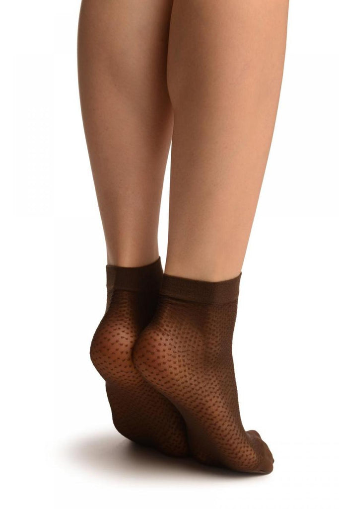 Liss Kiss Brown Woven Dots Ankle High Socks - Socks