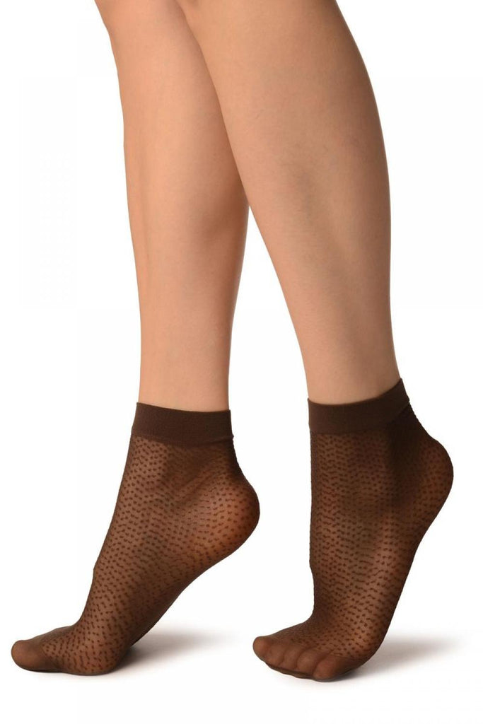 Liss Kiss Brown Woven Dots Ankle High Socks - Socks