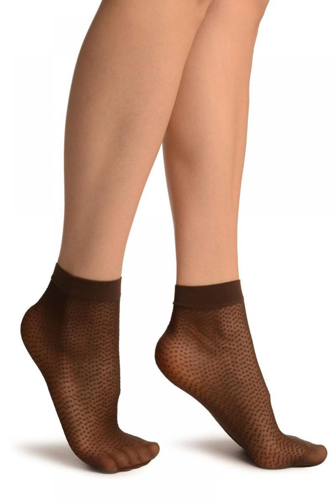 Liss Kiss Brown Woven Dots Ankle High Socks - Socks