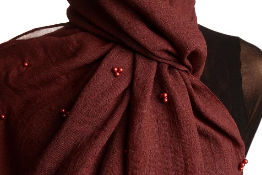 Liss Kiss Burgundy Beaded Crinkled Scarf - Scarf