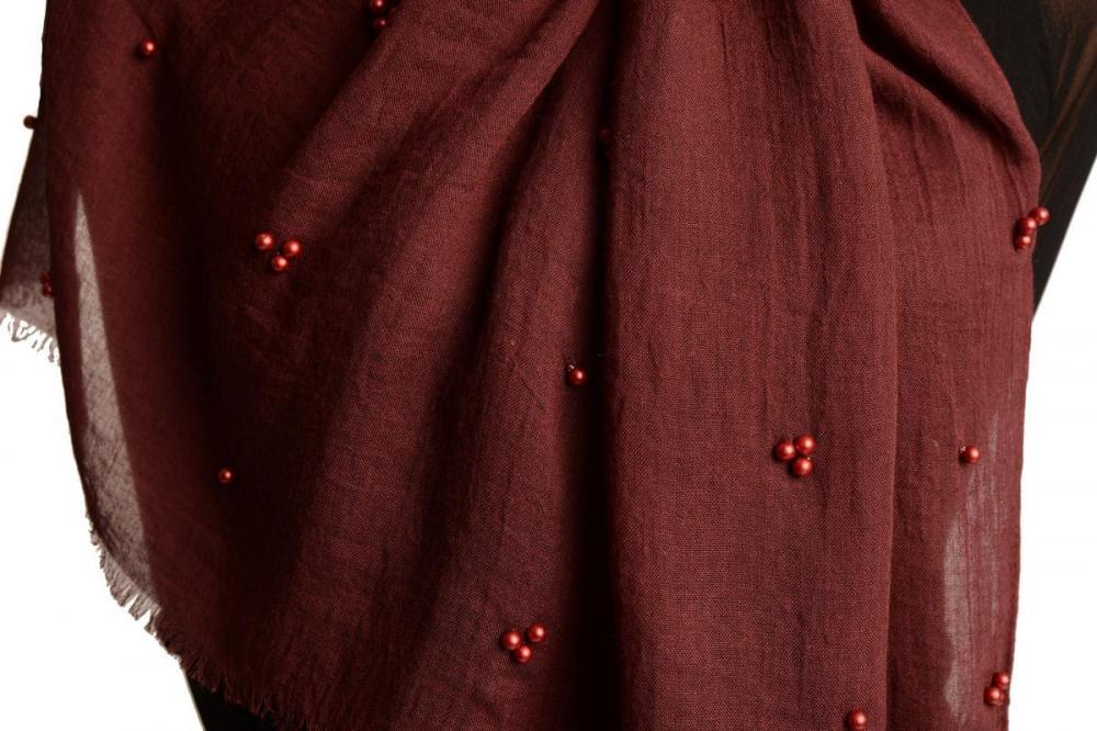 Liss Kiss Burgundy Beaded Crinkled Scarf - Scarf