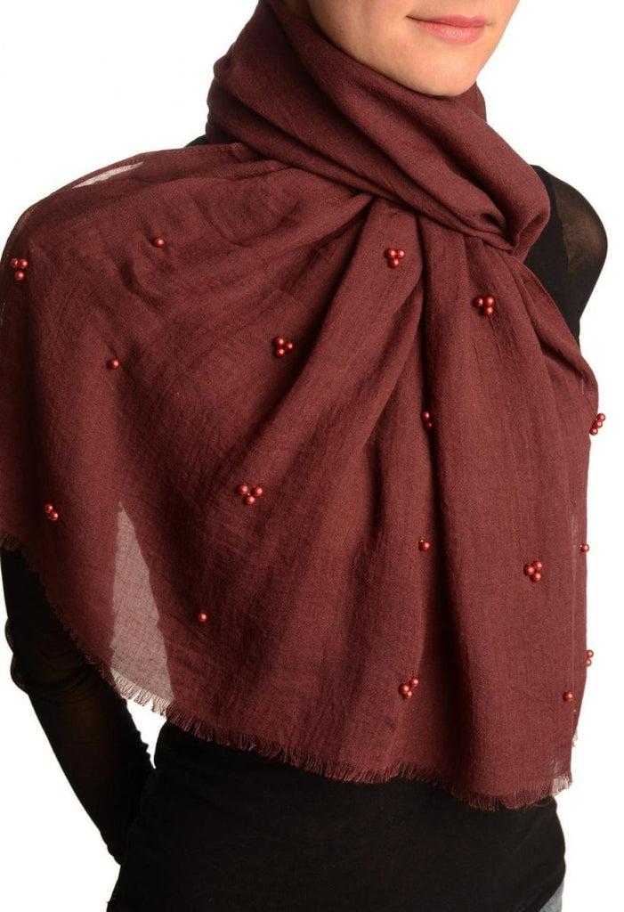 Liss Kiss Burgundy Beaded Crinkled Scarf - Scarf