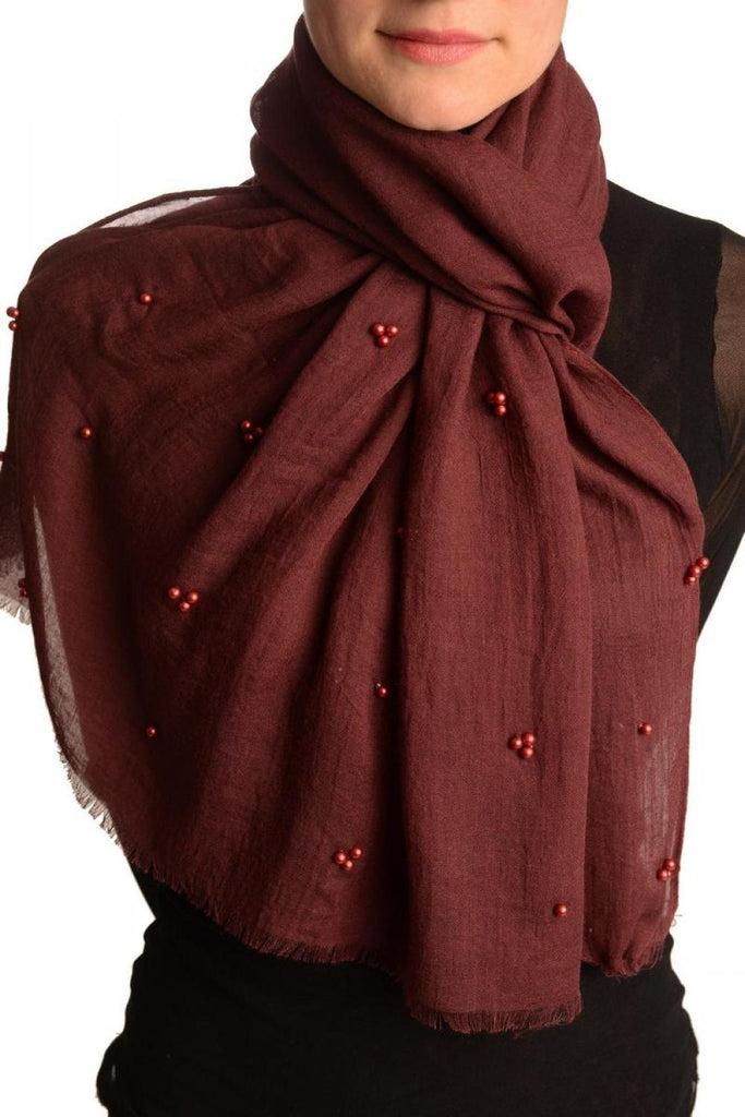liss kiss Burgundy Beaded Crinkled Scarf - Scarf